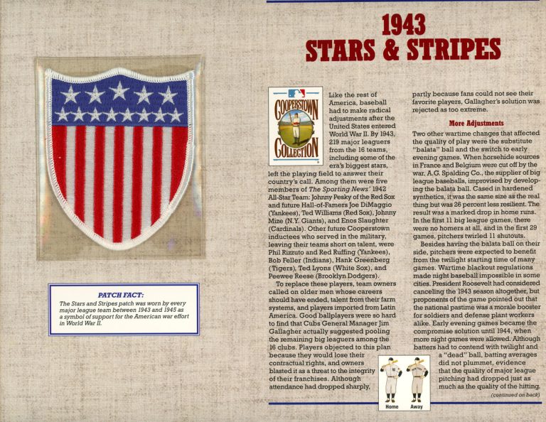 1943 Stars & Stripes Patch Stat Card Cooperstown Official Willabee & Ward 36804