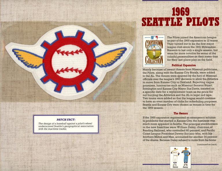 Seattle Pilots 1969 Patch Stat Card Cooperstown Official Willabee & Ward 36795