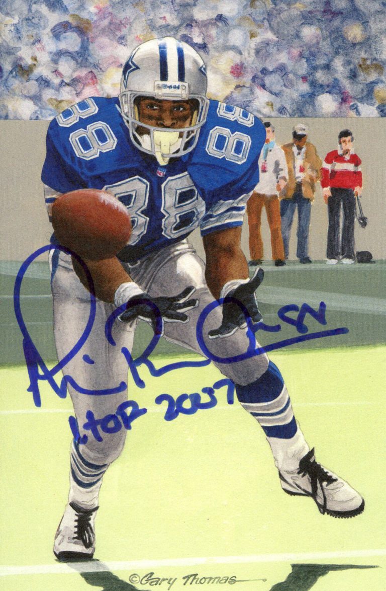 Michael Irvin Autographed/Signed Dallas Cowboys Goal Line Art Card Blue 37128