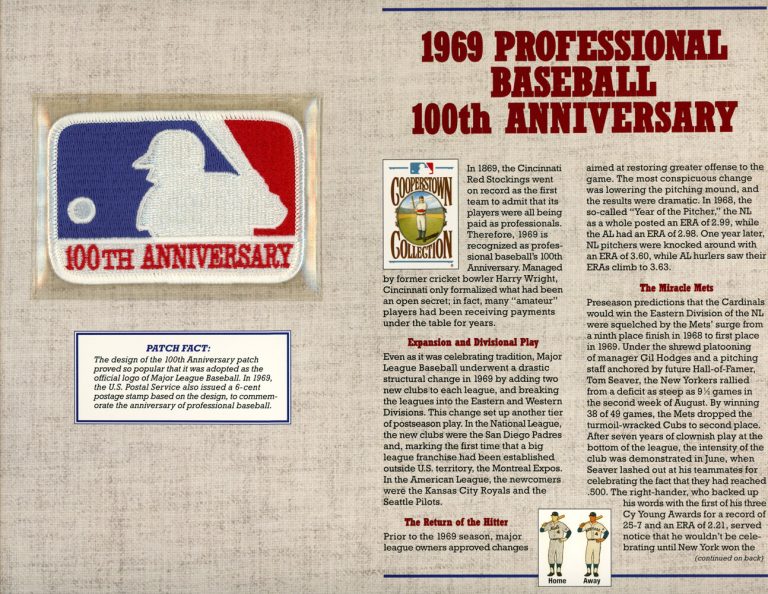 1969 MLB 100th Anv Patch Stat Card Cooperstown Official Willabee & Ward 36801
