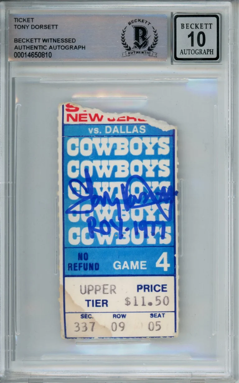 Tony Dorsett Signed 11/6/1977 vs Giants Ticket Stub ROY Beckett 10 Slab 39247
