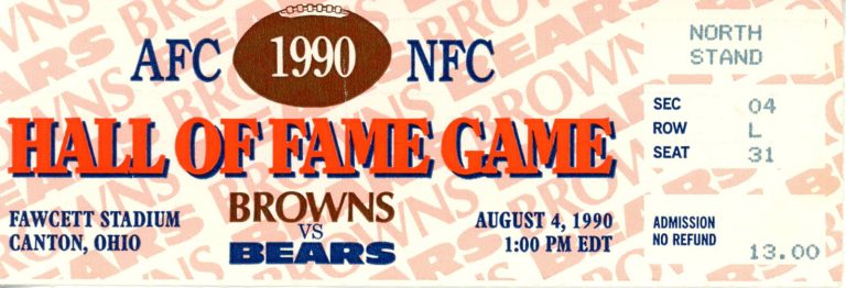 1990 Hall Of Fame Game Ticket Cleveland Browns vs Chicago Bears 37541