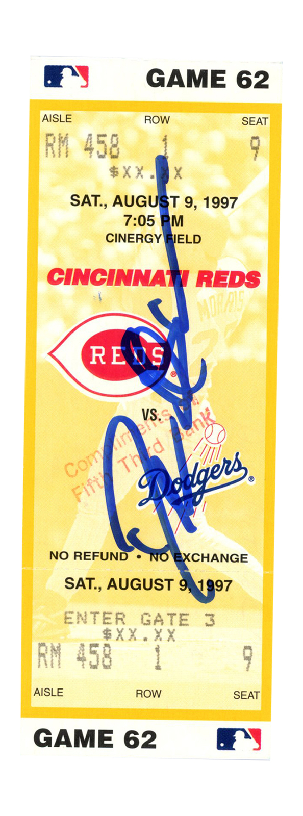 Deion Sanders Signed Cincinnati Reds 8/9/1997 vs Dodgers Ticket BAS 37229