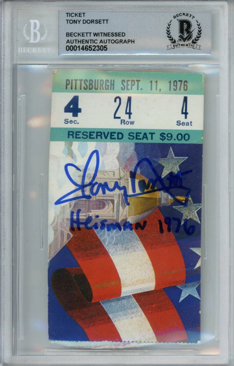 Tony Dorsett Signed 9/11/1976 vs Notre Dame Ticket Stub Heisman BAS Slab 39243