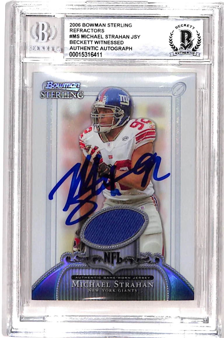 Michael Strahan Signed 2006 Bowman Sterling #BS-MIS Card BAS 38979