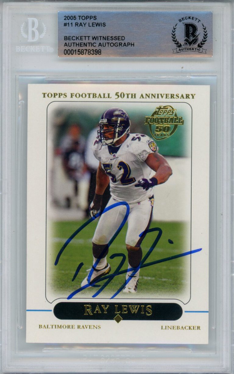 Ray Lewis Autographed 2005 Topps #11 Trading Card Beckett Slab 43385