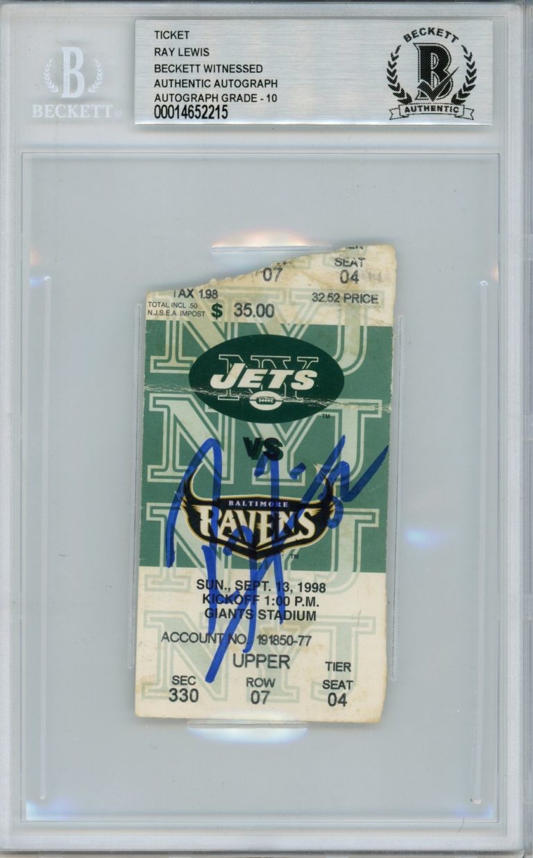 Ray Lewis Signed Baltimore Ravens Ticket 9/13/98 vs Jets BAS Slab 39449