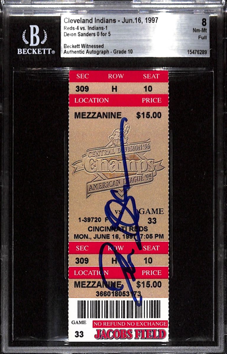 Deion Sanders Signed CIincinnati Reds 6/16/97 Slab Ticket 8 Grade BAS 38803
