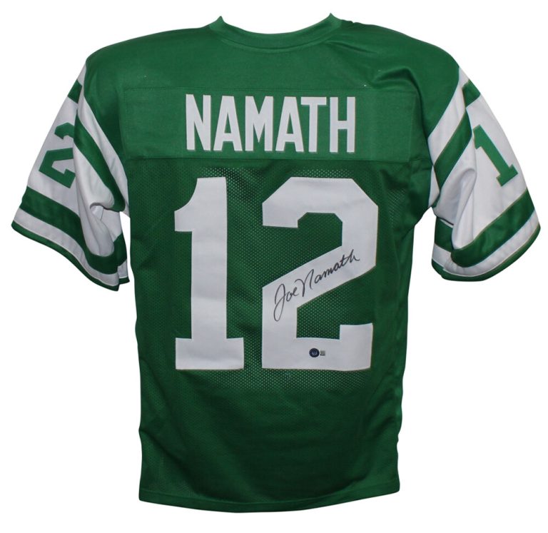 Joe Namath Autographed/Signed Pro Style Green Jersey JSA 33377