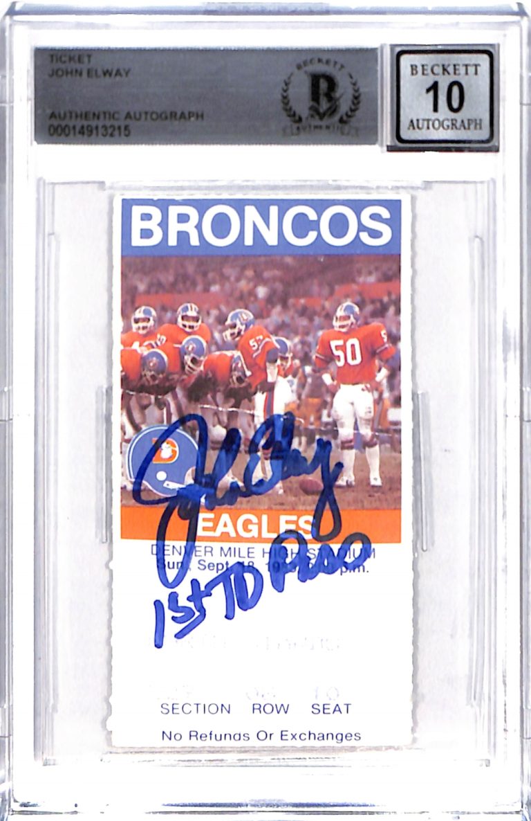 John Elway Signed Denver Broncos Ticket Slab 