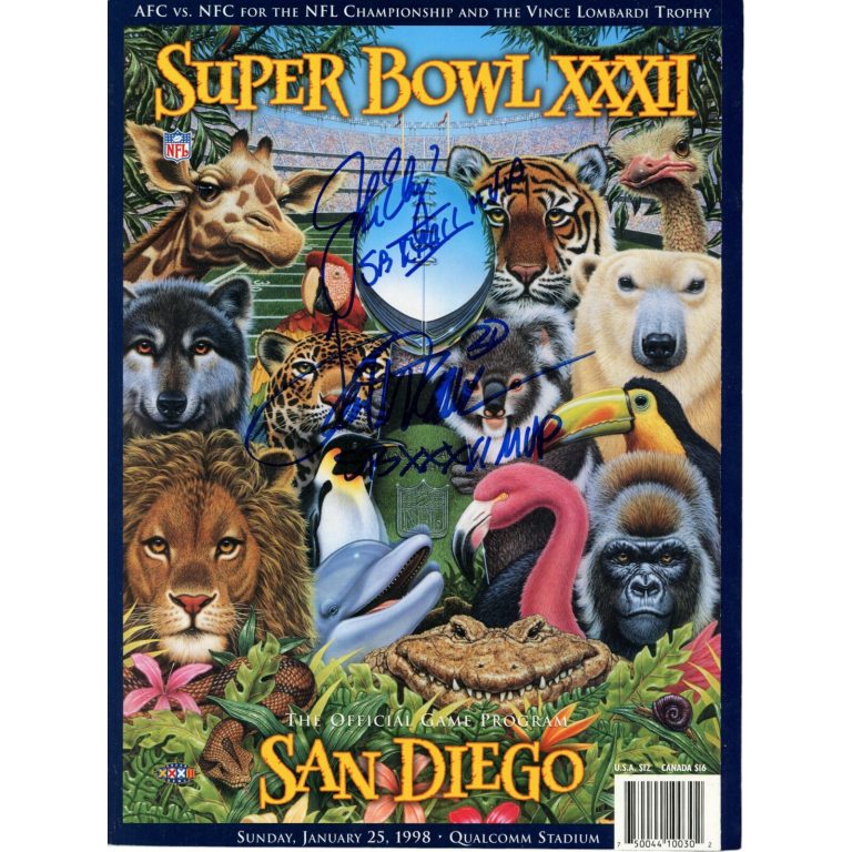 John Elway Terrell Davis Autographed Denver Broncos SB 32 Magazine Beckett 47669