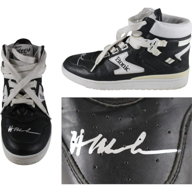 Hakeem Olajuwon Signed Houston Rockets Etonic Black Sz 12 L Shoe Beckett 49249