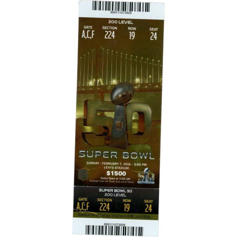 2016 Super Bowl 50 Denver Broncos vs. Carolina Panthers Ticket Section 224 50076