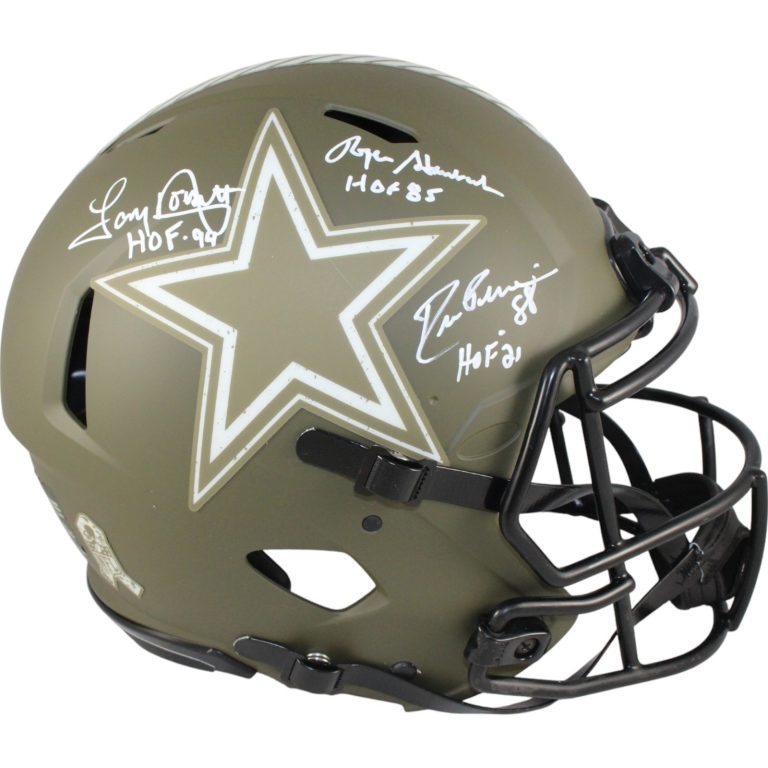 Pearson/Staubach/Dorsett Signed Dallas Cowboys 22 STS Pro Helmet HOF BAS 50060