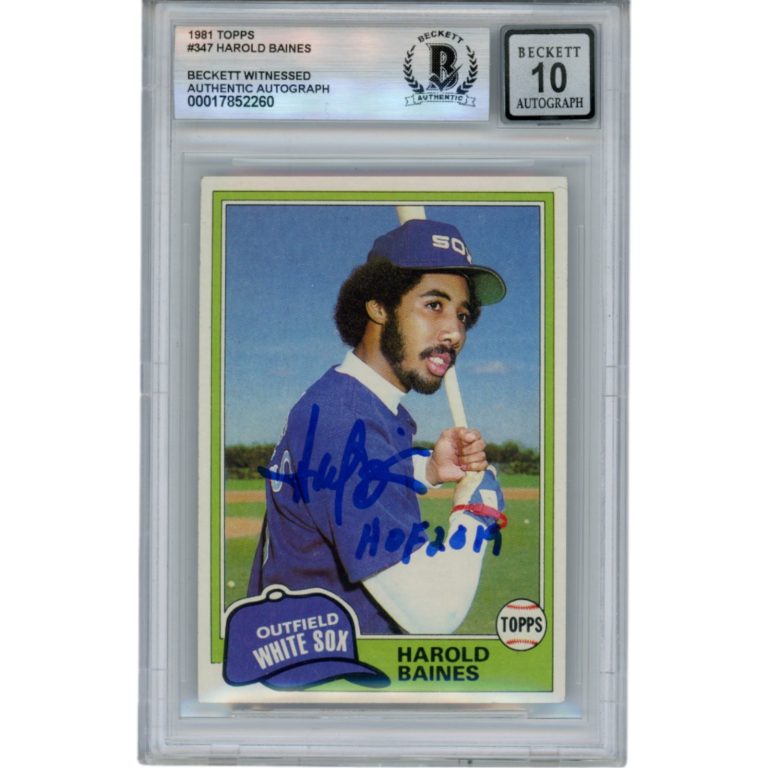 Harold Baines Autographed 1981 Topps #347 HOF Slabbed Trading Card Beckett 50638