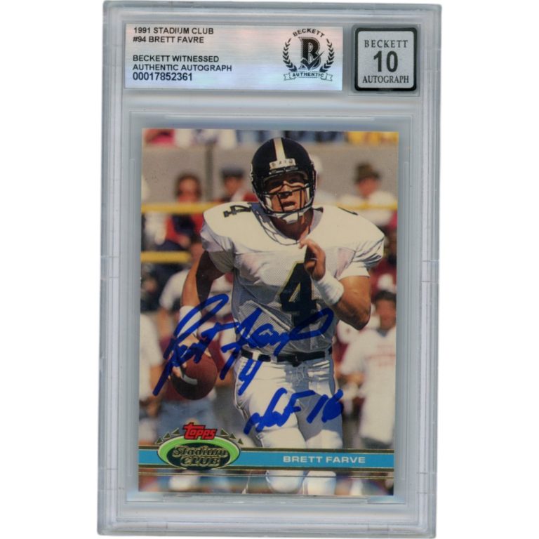 Brett Favre Autographed 1991 Stadium Club 94 HOF Slab Trading Card Beckett 50655