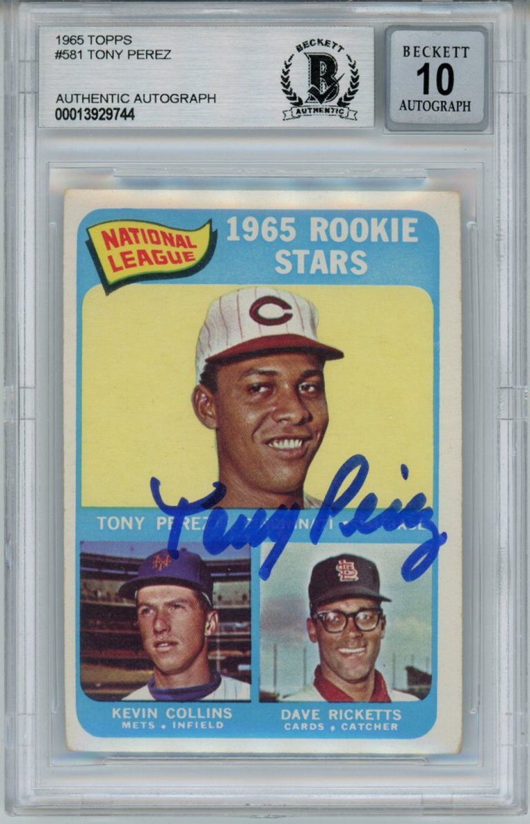 Tony Perez Autographed/Signed 1965 Topps #581 Trading Card Slabbed Beckett 33689