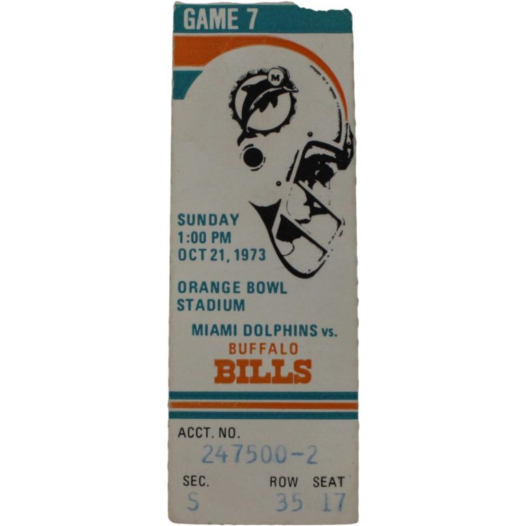 Miami Dolphins Buffalo Bills Ticket Stub 10/21/1973 Bob Griese OJ Simpson 59434