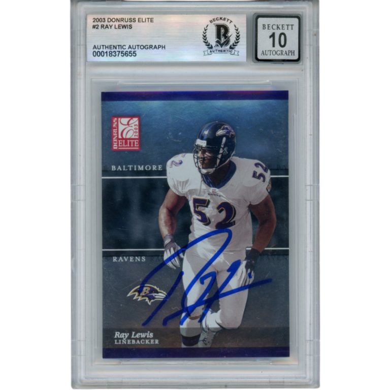 Ray Lewis Autographed 2003 Donruss Elite #2 Trading Card Beckett 52982