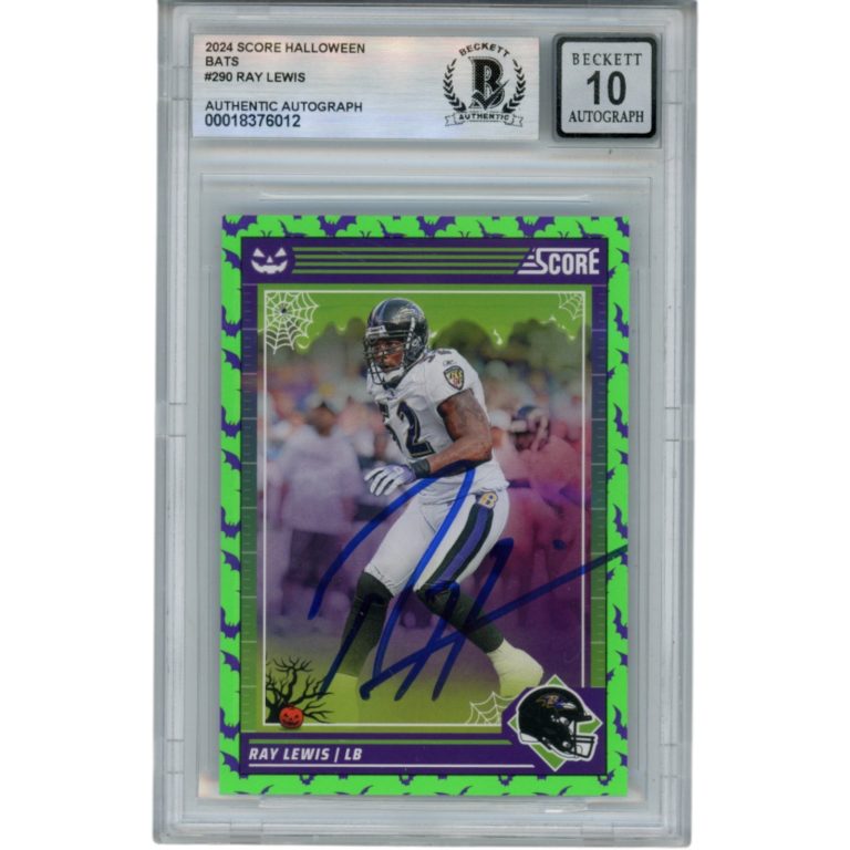 Ray Lewis Autographed 24 Score Halloween Bats #290 Trading Card Beckett 53061