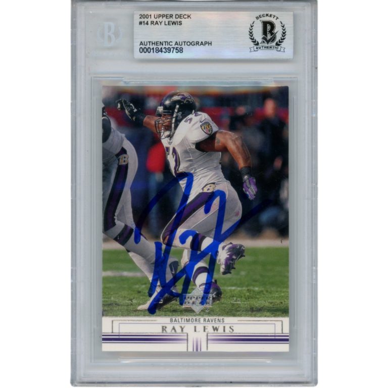 Ray Lewis Autographed/Signed 2001 Upper Deck #14 Trading Card Slab Beckett 53469
