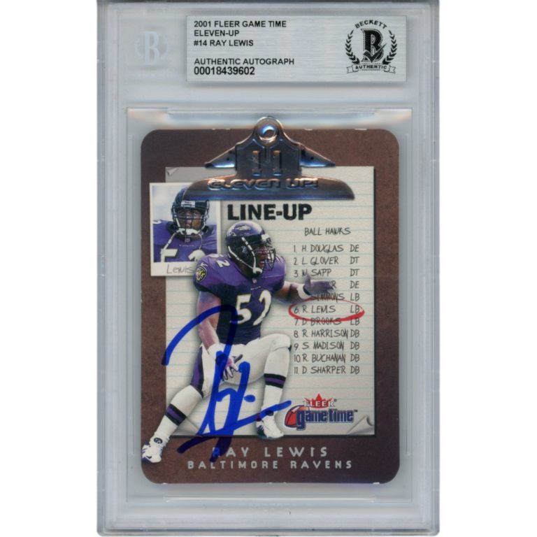 Ray Lewis Autographed 2001 Fleer Eleven Up #14/15 Trading Card Beckett 53525