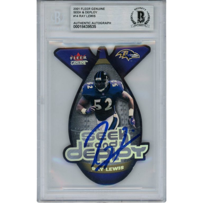Ray Lewis Autographed 2001 Fleer Genuine 14/15 Trading Card Slab Beckett 53508