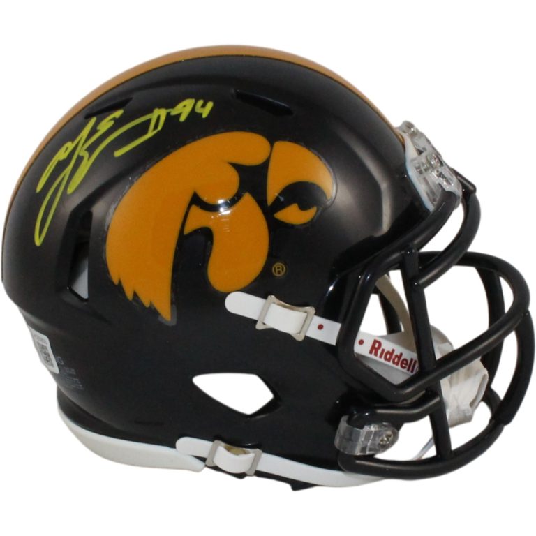 AJ Epenesa Autographed/Signed Iowa Hawkeyes Mini Helmet Beckett Witness 54867