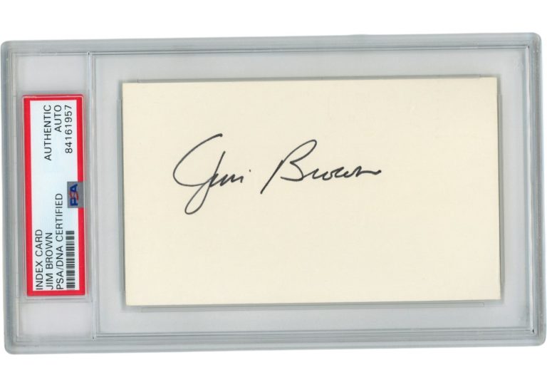 Jim Brown Autographed/Signed Cleveland Browns Index Card Slabbed PSA 54899