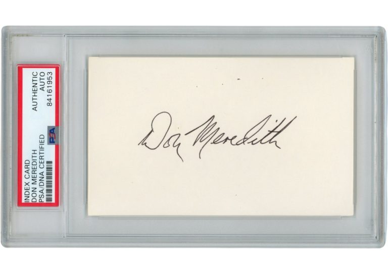 Don Meredith Autographed/Signed Dallas Cowboys Index Card Slabbed PSA 54915