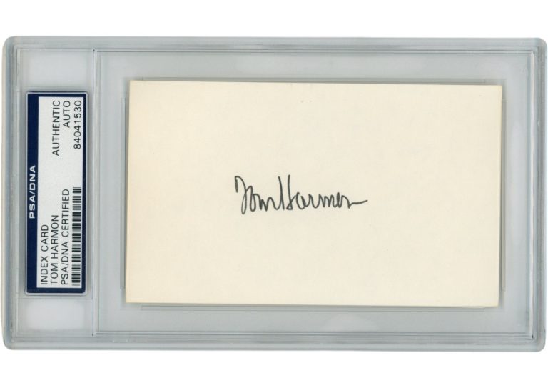 Tom Harmon Autographed/Signed Michigan Wolverines Index Card Slabbed PSA 54928