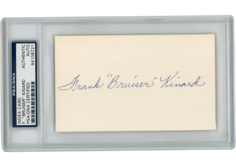Frank Bruiser Kinard Autographed Brooklyn Dodgers Index Card Slabbed PSA 54922