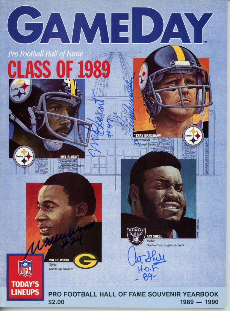 Bradshaw Wood Shell Blount Autographed Hall of Fame 1989 Program JSA 55065