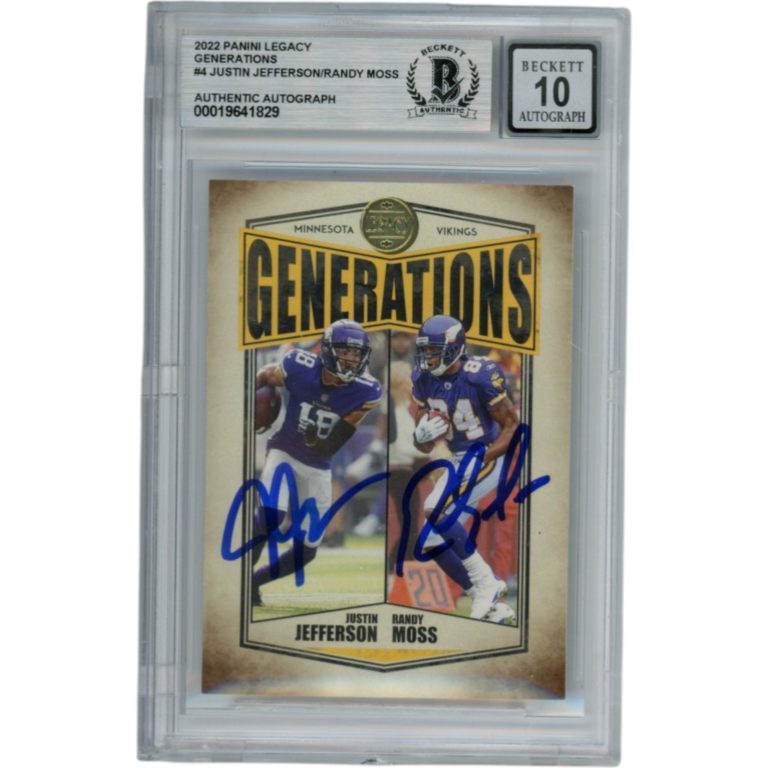 Randy Moss Justin Jefferson Signed 2022 Panini Legacy Trading Card Beckett 53706