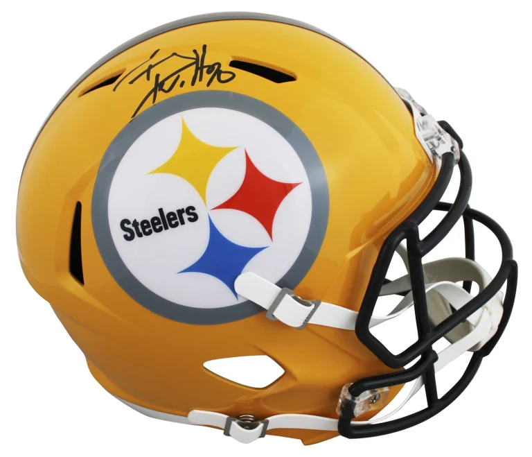 Steelers T.J. Watt Signed Yellow Full Size Speed Rep Helmet BAS Witnessed