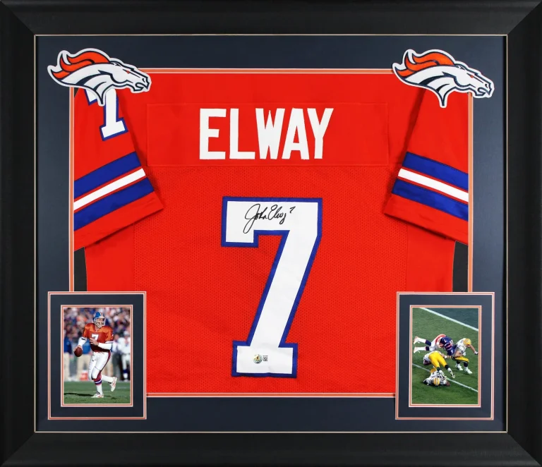 John Elway Signed Orange Throwback Pro Style Framed Jersey BAS Witnessed 2
