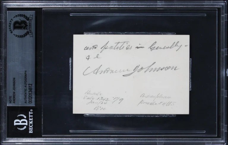 Andrew Johnson Authentic Signed 3.75x2.5 Undated Handwritten Note BAS Slabbed