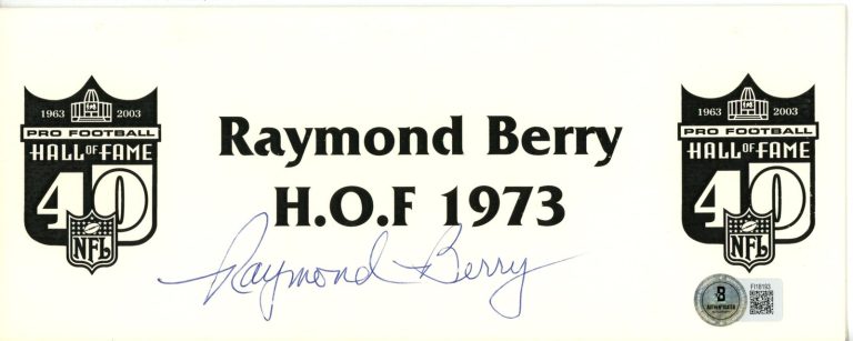 Raymond Berry Autographed Baltimore Colts Hall of Fame Place Card Beckett 56223