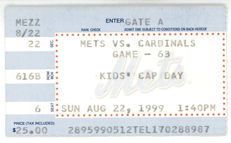 Mark McGwire St Louis Cardinals 08/22/99 50HR 4 Consecutive Seasons Ticket 56249