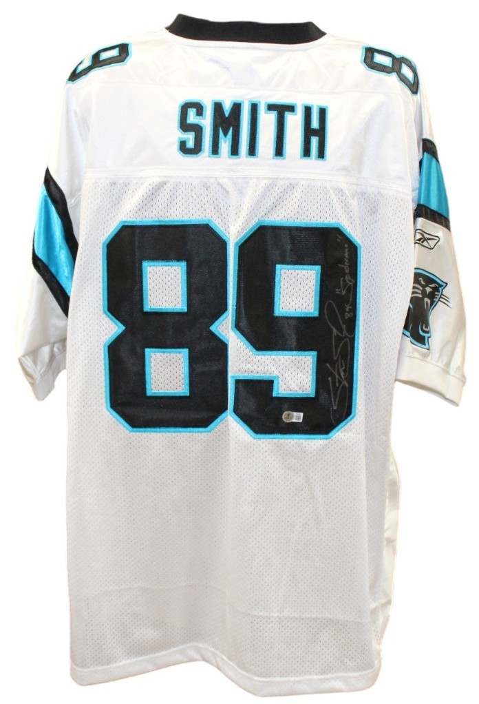 Steve Smith Signed Carolina Panthers Reebok Jersey sz 54 Spiderman Beckett 56395