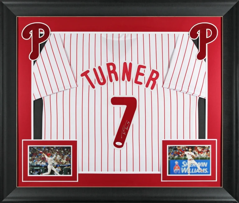 Trea Turner Authentic Signed White Pinstripe Pro Style Framed Jersey JSA