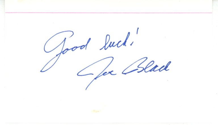 Joe Black Autographed Brooklyn Dodgers Index Card w/Good Luck Beckett 56541