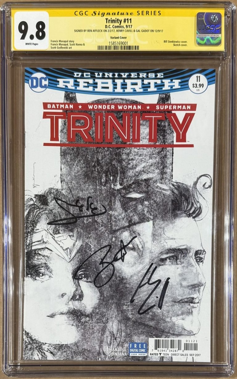Ben Affleck Gal Gadot Henry Cavill Autographed Trinity DCU #11 CGC 9.8 56587