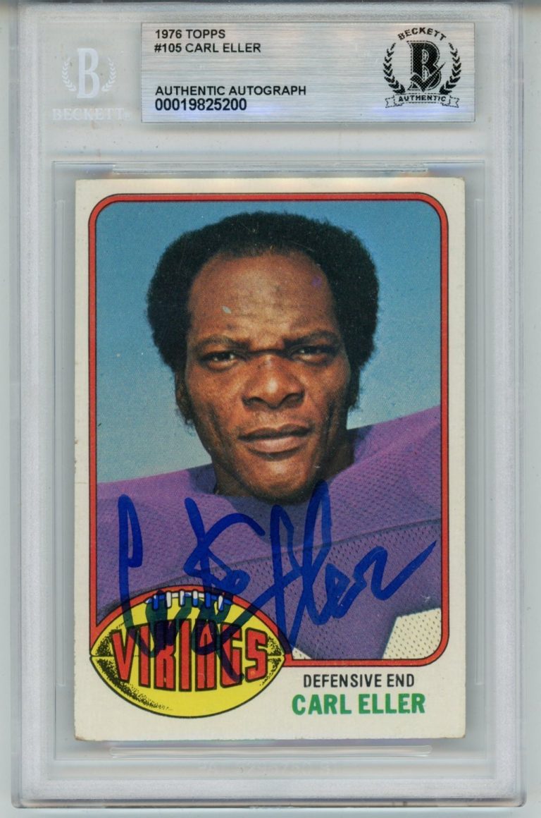 Carl Eller Autographed 1976 Topps #195 Trading Card Slab Beckett 57071