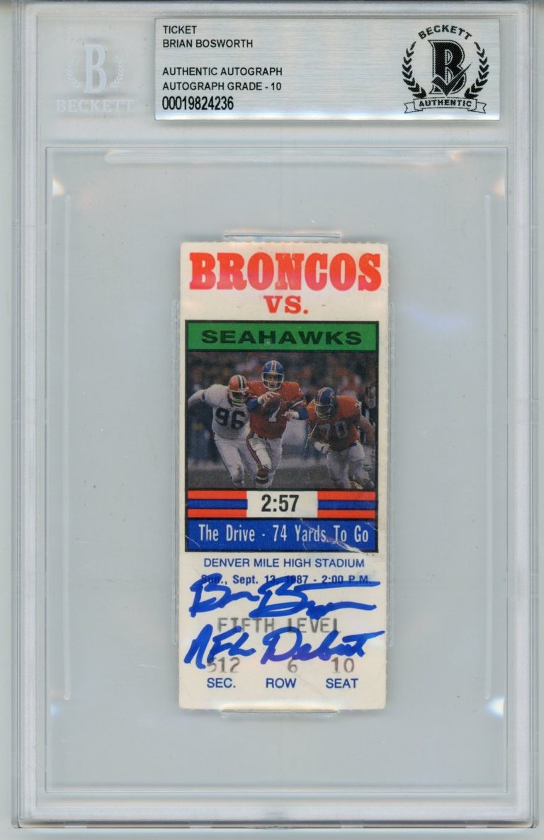 Brian Bosworth Signed Seattle Seahawks 9/13/87 NFL Debut Ticket Beckett 57045