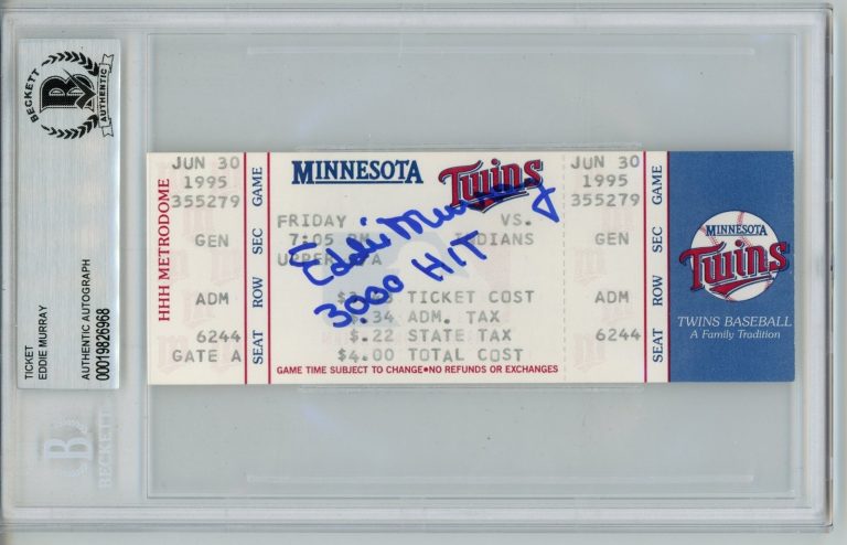 Eddie Murray Signed Baltimore Orioles 1995 3000 Hits Ticket Slab Beckett 57052