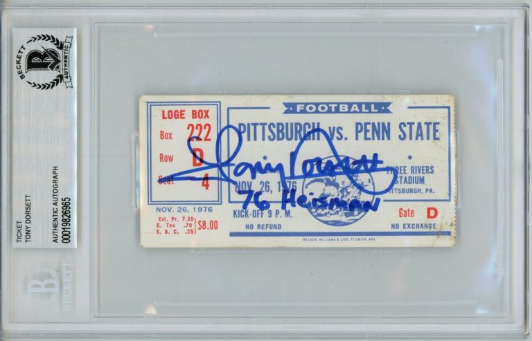 Tony Dorsett Signed Pittsburgh Panthers 1976 Heisman Ticket Slab Beckett 57054