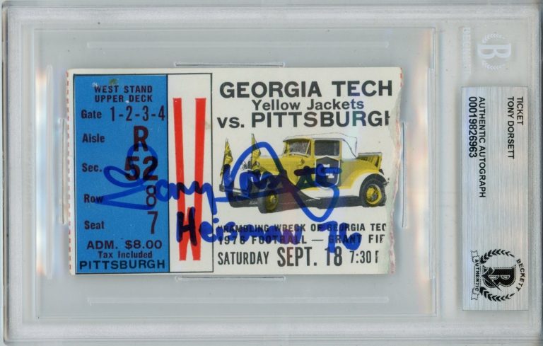 Tony Dorsett Signed Pittsburgh Panthers 1976 Heisman Ticket Slab Beckett 57051