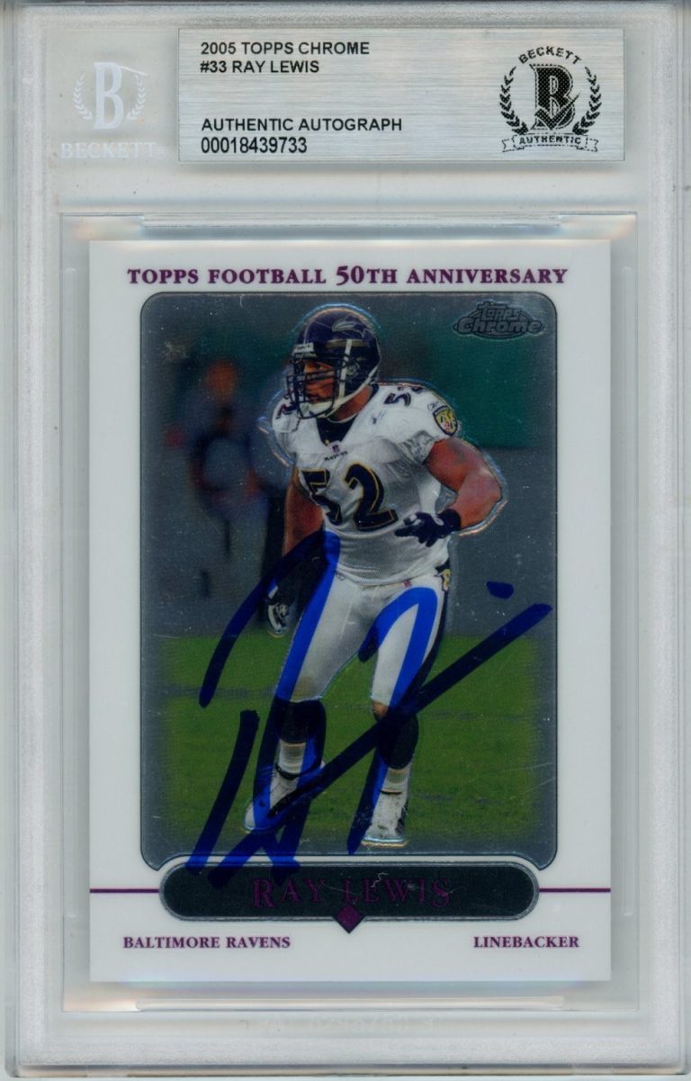 Ray Lewis Autographed 2005 Topps Chrome #33 Slabbed Trading Card Beckett 53493