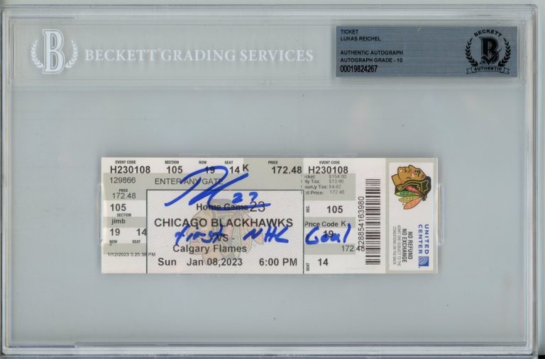 Lukas Reichel Signed Chicago Blackhawks 1/8/23 1st NHL Goal Ticket Beckett 57193